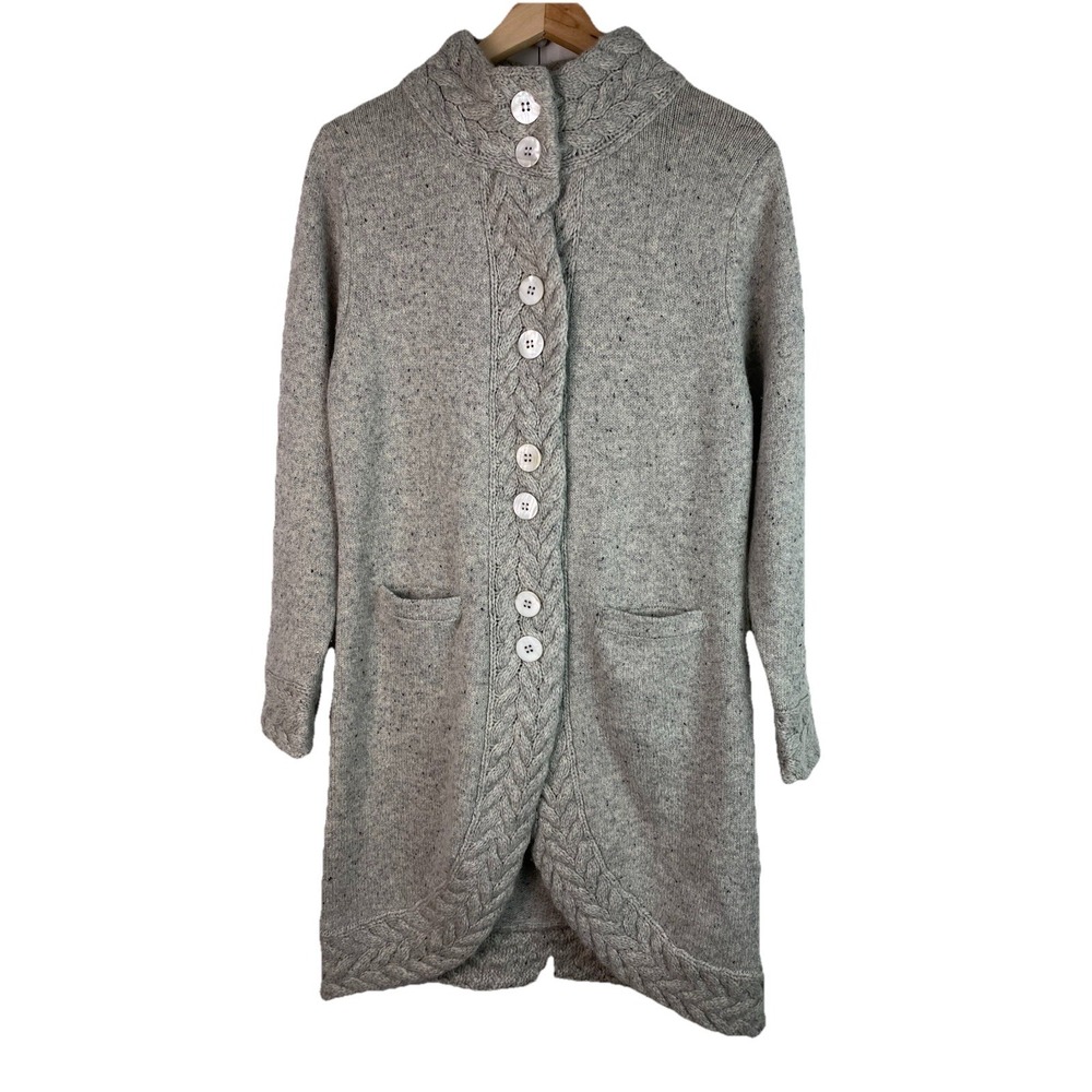 Irelandseye Women's M Gray Wool Cashmere Blend Button Up Duster Cardigan Sweater